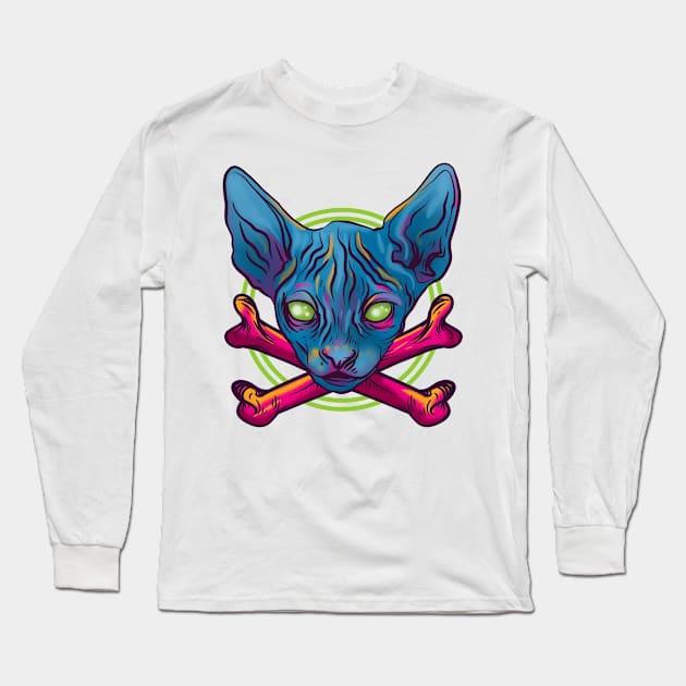 Cat and Cross Bones Long Sleeve T-Shirt by Manfish Inc.